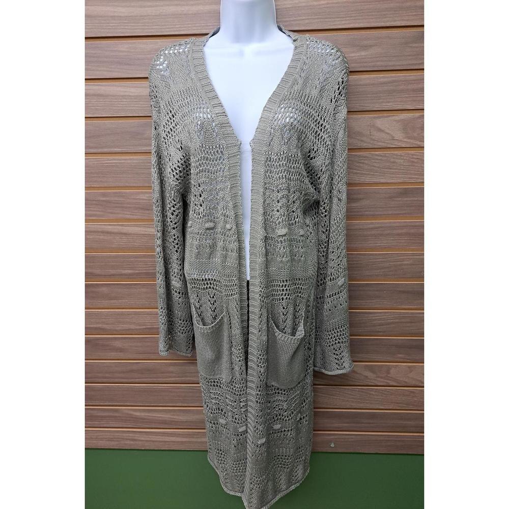 NEW LLOVE women's crocheted pocket cardigan in green